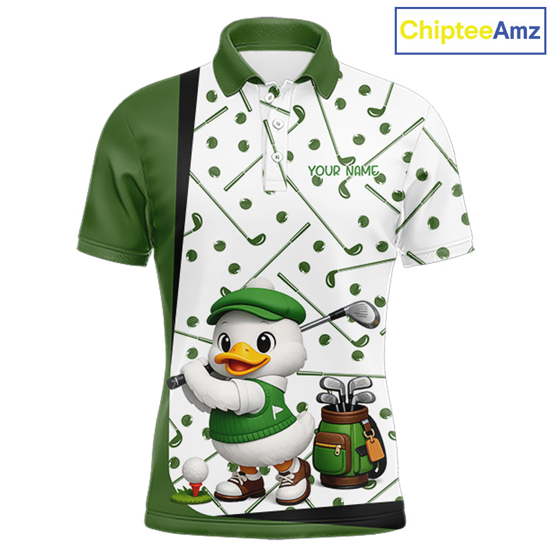 Custom Green & White Funny Duck Golf Shirt For Mens, Golf Jersey Pattern For Mens NHT625