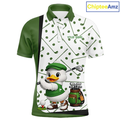 Custom Green & White Funny Duck Golf Shirt For Mens, Golf Jersey Pattern For Mens NHT625