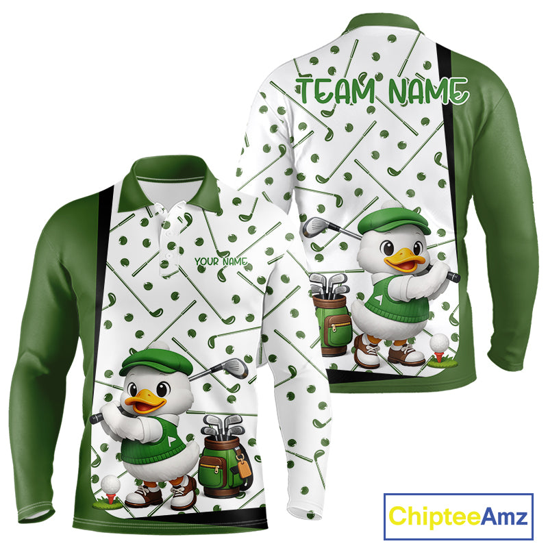 Custom Green & White Funny Duck Golf Shirt For Mens, Golf Jersey Pattern For Mens NHT625