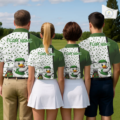 Custom Green & White Funny Duck Golf Shirt For Mens, Golf Jersey Pattern For Mens NHT625