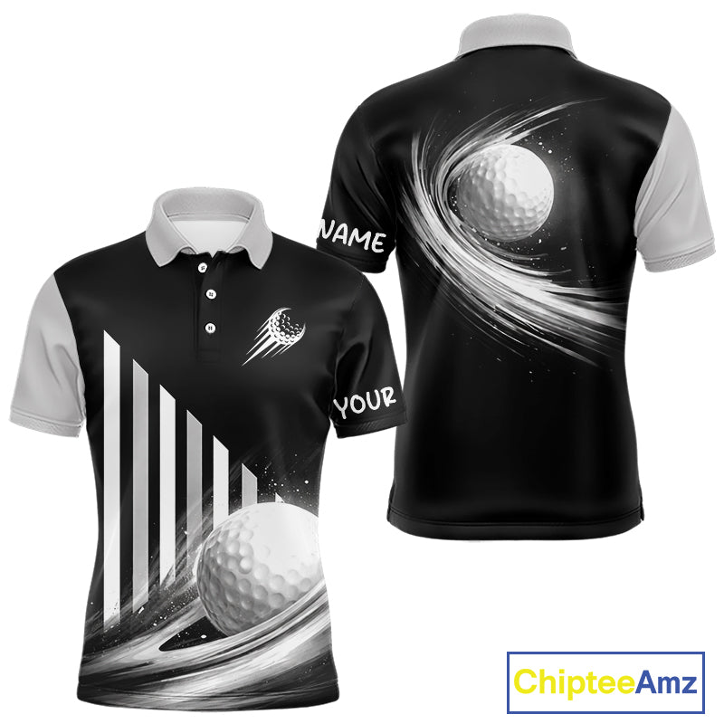 Personalized Gray Golf Polos Shirts For Mens Custom Golf Ball Clubs, Best Golf Gift For Golfer NHT627