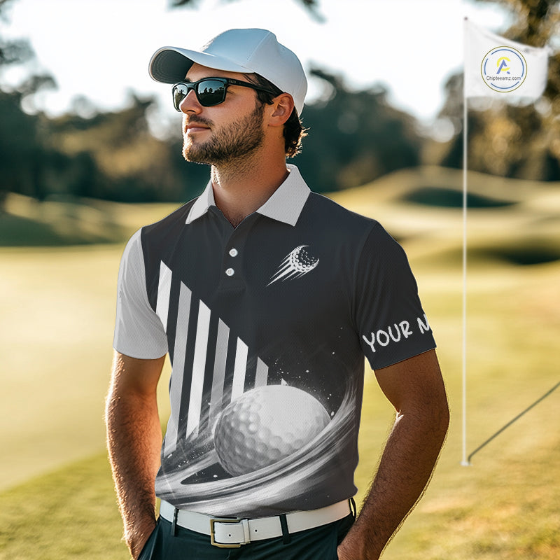 Personalized Gray Golf Polos Shirts For Mens Custom Golf Ball Clubs, Best Golf Gift For Golfer NHT627