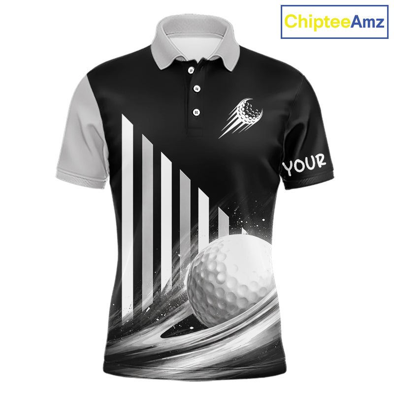 Personalized Gray Golf Polos Shirts For Mens Custom Golf Ball Clubs, Best Golf Gift For Golfer NHT627