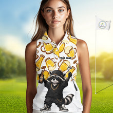 Load image into Gallery viewer, Funny Raccoon Beer Womens Sleeveless Golf Polo Shirt Personalized Name Custom Golf Shirt