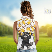 Load image into Gallery viewer, Person wearing a sleeveless shirt with a raccoon holding a beer design outdoors.