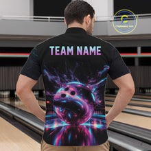 Load image into Gallery viewer, Custom Neon Glow Bowling Jersey, Personalized Purple Cyan Light Polo &amp; Quarter-Zip Shirt NHT1170