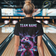 Load image into Gallery viewer, Custom Neon Glow Women Bowling Jersey, Personalized Purple Cyan Light Polo &amp; Quarter-Zip Shirt NHT1170
