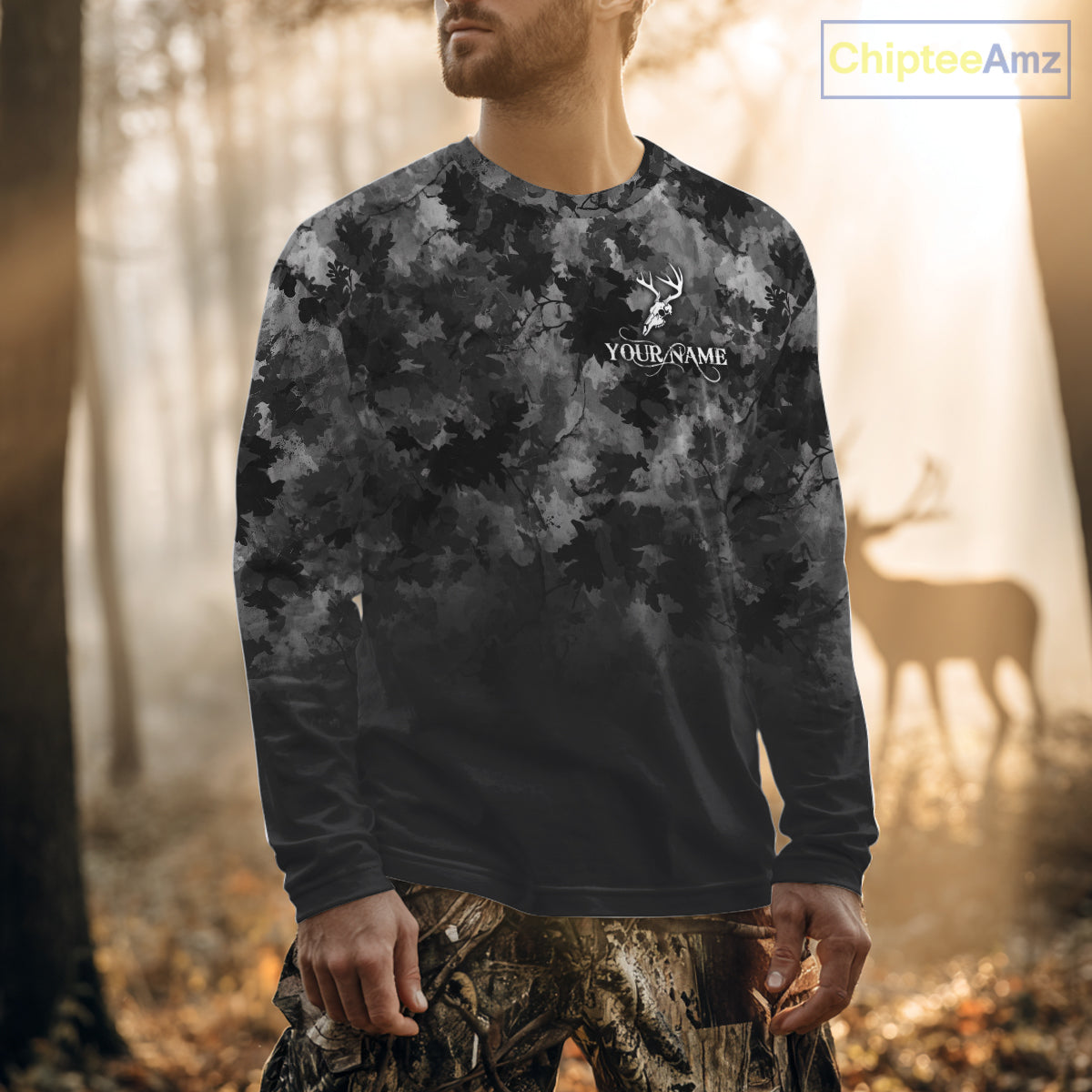 Best Deer Hunting Shirt Black Camouflage Custom Name 3D All Over Printed Shirts Hunting Gift NHT83