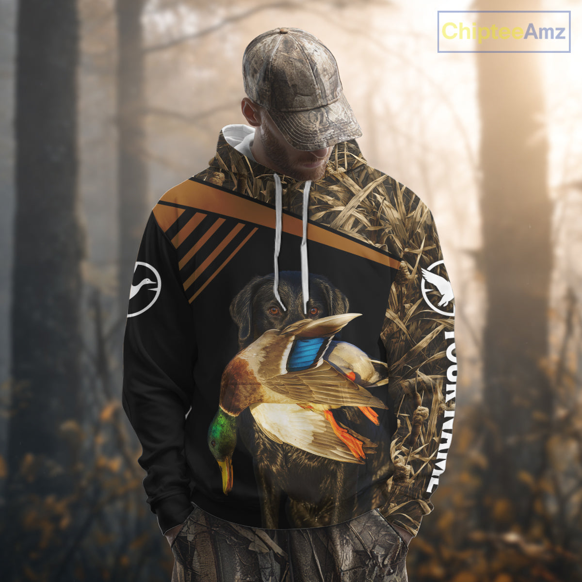 Black Mallard Duck Hunting Shirt With Black Lab Dog, Personalized Hunting Clothes NHT193