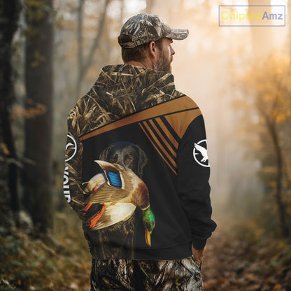 Black Mallard Duck Hunting Shirt With Black Lab Dog, Personalized Hunting Clothes NHT193