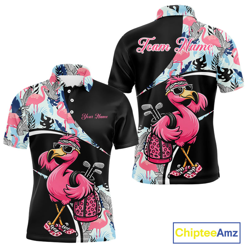 Funny Pink Flamingo Pattern Tropical Flamingo Golf Polo Shirt For Men, Custom Flamingo Golf Shirt For Team NHT653