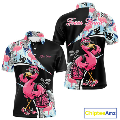 Funny Pink Flamingo Pattern Tropical Flamingo Golf Polo Shirt For Men, Custom Flamingo Golf Shirt For Team NHT653