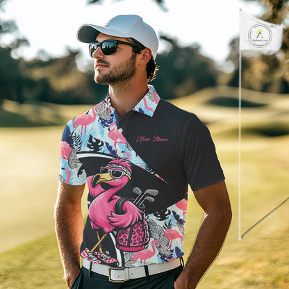 Funny Pink Flamingo Pattern Tropical Flamingo Golf Polo Shirt For Men, Custom Flamingo Golf Shirt For Team NHT653