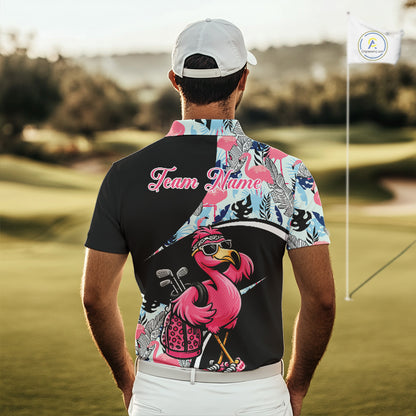 Funny Pink Flamingo Pattern Tropical Flamingo Golf Polo Shirt For Men, Custom Flamingo Golf Shirt For Team NHT653