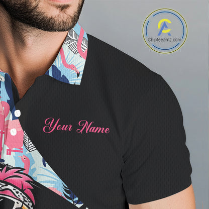 Funny Pink Flamingo Pattern Tropical Flamingo Golf Polo Shirt For Men, Custom Flamingo Golf Shirt For Team NHT653