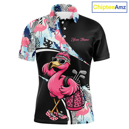 Funny Pink Flamingo Pattern Tropical Flamingo Golf Polo Shirt For Men, Custom Flamingo Golf Shirt For Team NHT653