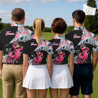 Funny Pink Flamingo Pattern Tropical Flamingo Golf Polo Shirt For Men, Custom Flamingo Golf Shirt For Team NHT653