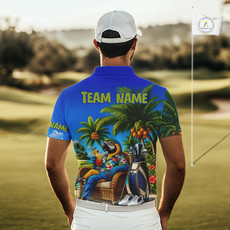 Custom Team Name Tropical Golf Polo Shirt – Funny Macaw Parrot Beach Golf Shirt For Men NHT859
