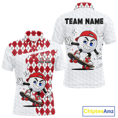 Mens Golf Polo Shirt Argyle Pattern Golf Shirts For Mens Funny Golf Ball Shirt Gifts|Red  NHT861