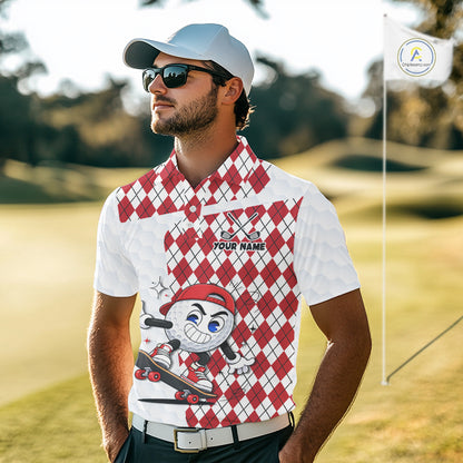 Mens Golf Polo Shirt Argyle Pattern Golf Shirts For Mens Funny Golf Ball Shirt Gifts|Red  NHT861