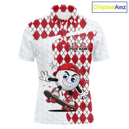Mens Golf Polo Shirt Argyle Pattern Golf Shirts For Mens Funny Golf Ball Shirt Gifts|Red  NHT861