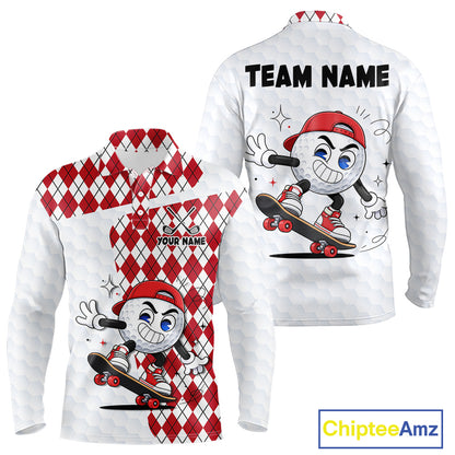 Mens Golf Polo Shirt Argyle Pattern Golf Shirts For Mens Funny Golf Ball Shirt Gifts|Red  NHT861