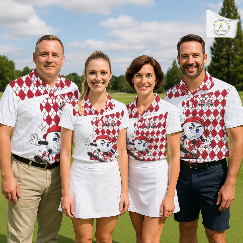Mens Golf Polo Shirt Argyle Pattern Golf Shirts For Mens Funny Golf Ball Shirt Gifts|Red  NHT861