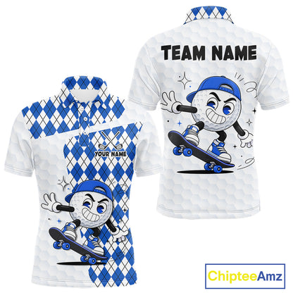 Mens Golf Polo Shirt Argyle Pattern Golf Shirts For Mens Funny Golf Ball Shirt Gifts|Blue NHT862