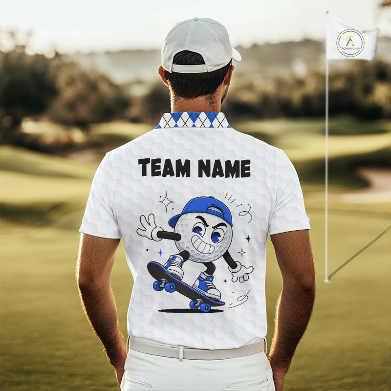 Mens Golf Polo Shirt Argyle Pattern Golf Shirts For Mens Funny Golf Ball Shirt Gifts|Blue NHT862