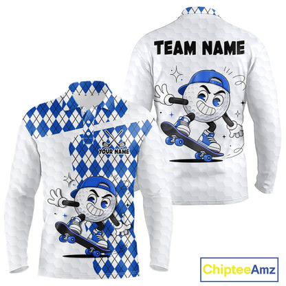 Mens Golf Polo Shirt Argyle Pattern Golf Shirts For Mens Funny Golf Ball Shirt Gifts|Blue NHT862