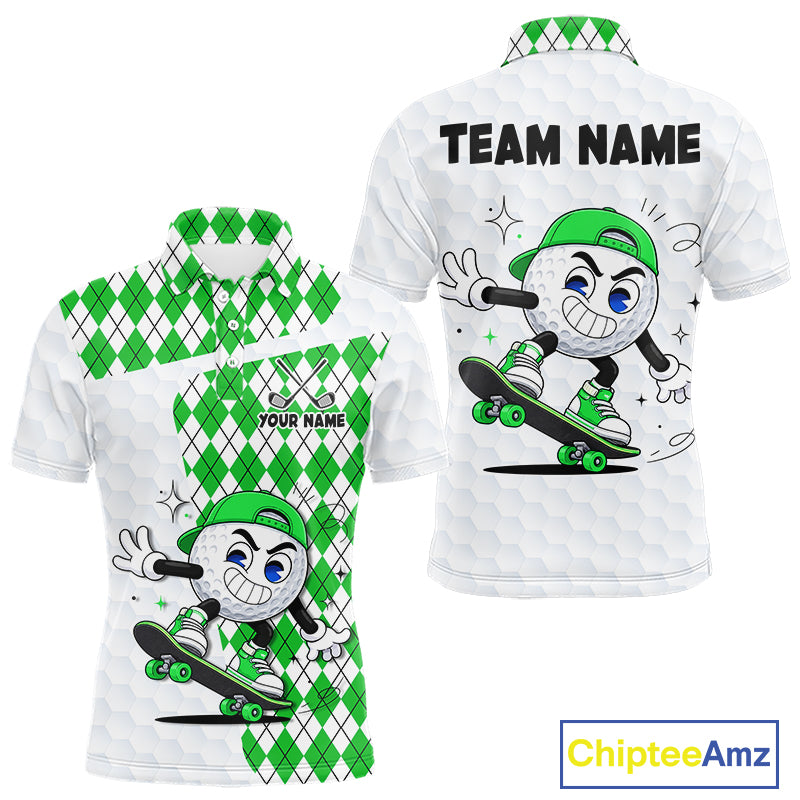 Mens Golf Polo Shirt Argyle Pattern Golf Shirts For Mens Funny Golf Ball Shirt Gifts|Green NHT863