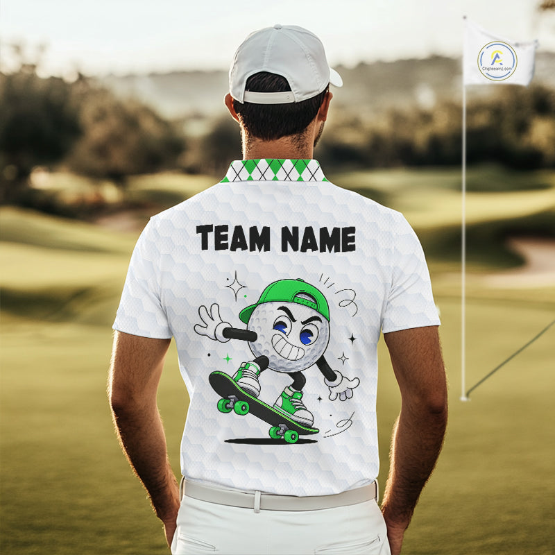 Mens Golf Polo Shirt Argyle Pattern Golf Shirts For Mens Funny Golf Ball Shirt Gifts|Green NHT863