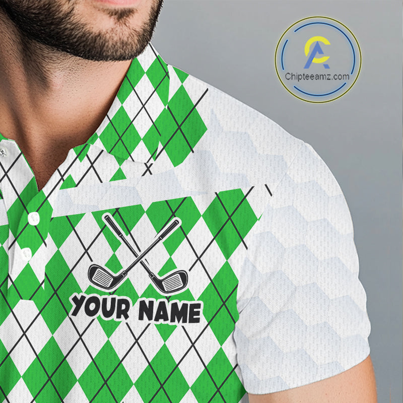 Mens Golf Polo Shirt Argyle Pattern Golf Shirts For Mens Funny Golf Ball Shirt Gifts|Green NHT863