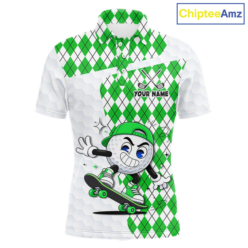 Mens Golf Polo Shirt Argyle Pattern Golf Shirts For Mens Funny Golf Ball Shirt Gifts|Green NHT863