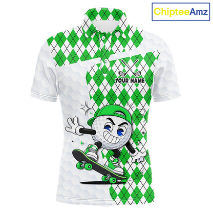 Mens Golf Polo Shirt Argyle Pattern Golf Shirts For Mens Funny Golf Ball Shirt Gifts|Green NHT863