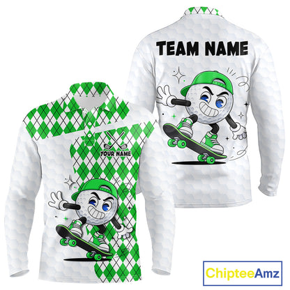 Mens Golf Polo Shirt Argyle Pattern Golf Shirts For Mens Funny Golf Ball Shirt Gifts|Green NHT863