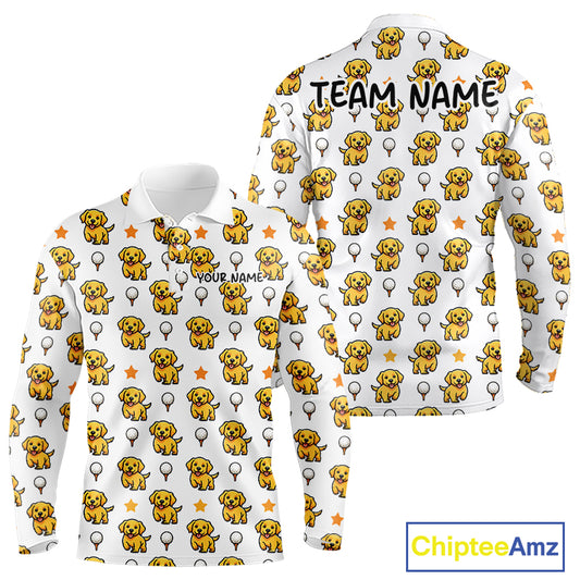 Custom Golden Retriever Mens Golf Polo Shirt - Personalized Dog Lover Team Name Jersey NHT1006