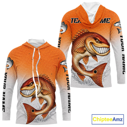 Angry Redfish Fishing Shirts Hooded Long Sleeve For Men, Upf Long Sleeve UV Sun Protection Fishing Shirt NHT1310