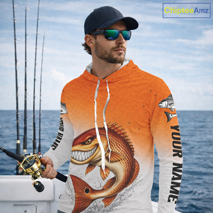 Angry Redfish Fishing Shirts Hooded Long Sleeve For Men, Upf Long Sleeve UV Sun Protection Fishing Shirt NHT1310