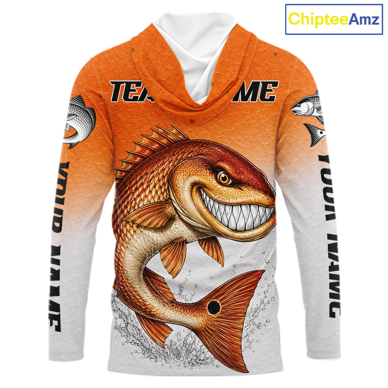 Angry Redfish Fishing Shirts Hooded Long Sleeve For Men, Upf Long Sleeve UV Sun Protection Fishing Shirt NHT1310