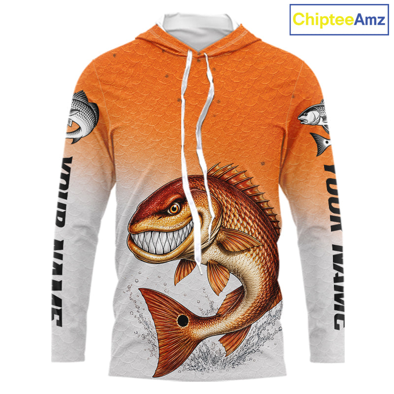 Angry Redfish Fishing Shirts Hooded Long Sleeve For Men, Upf Long Sleeve UV Sun Protection Fishing Shirt NHT1310