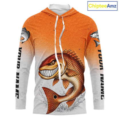 Angry Redfish Fishing Shirts Hooded Long Sleeve For Men, Upf Long Sleeve UV Sun Protection Fishing Shirt NHT1310