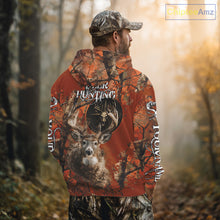 Load image into Gallery viewer, Deer Hunting Shirt Compass Design Orange Camo Custom Name Head Deer Hunting Clothes NHT282