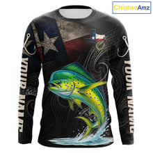 Load image into Gallery viewer, Personalized Texas Mahi Mahi Fishing Shirt – Custom Name Angler Apparel For Fishermen