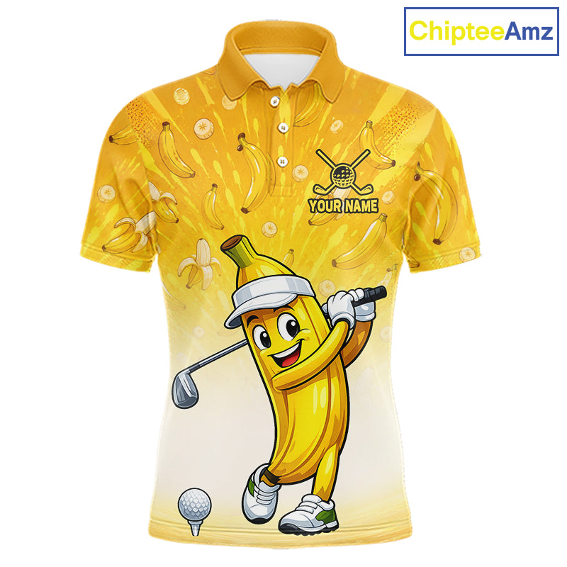 Personalized Banana Mens Golf Shirts Funny Cartoon Short & Long Sleeve Polo 
