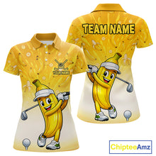 Load image into Gallery viewer, Yellow polo shirt with cartoon banana character and customizable text on a white background
