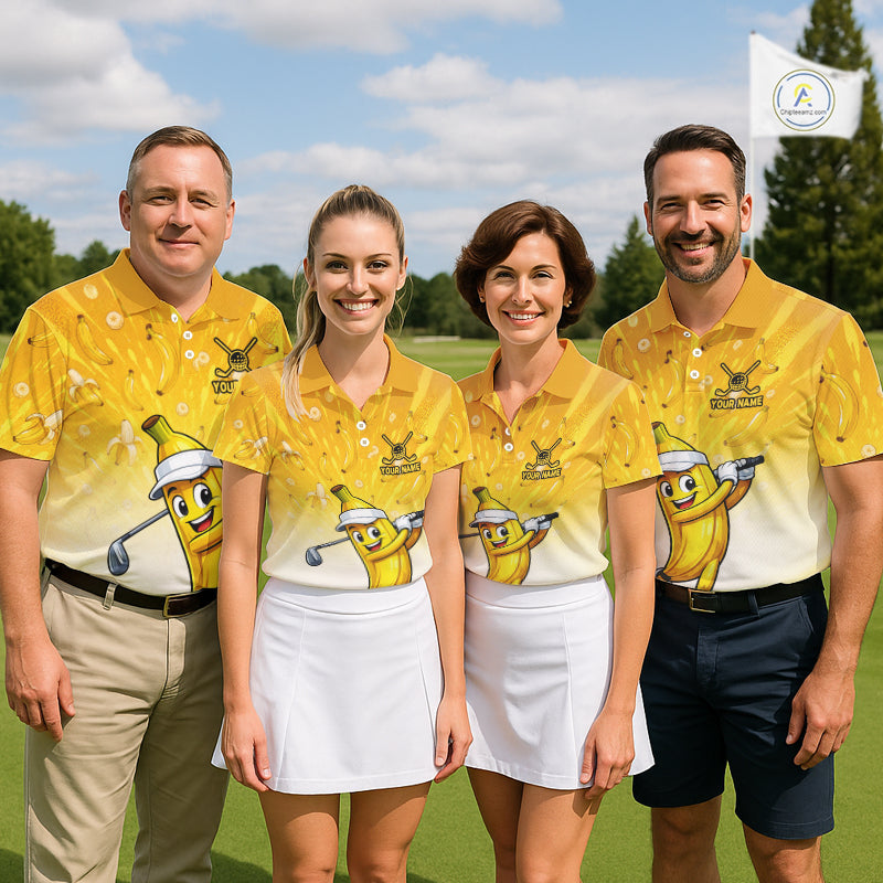 Personalized Banana Mens Golf Shirts Funny Cartoon Short & Long Sleeve Polo NHT1177