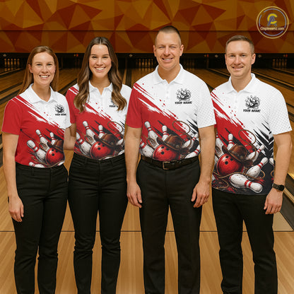 Cowboy Women Bowling Custom Name Polo Shirt, Personalized Team 1/4 Zip Bowling Jersey Gift|Red NHT1323