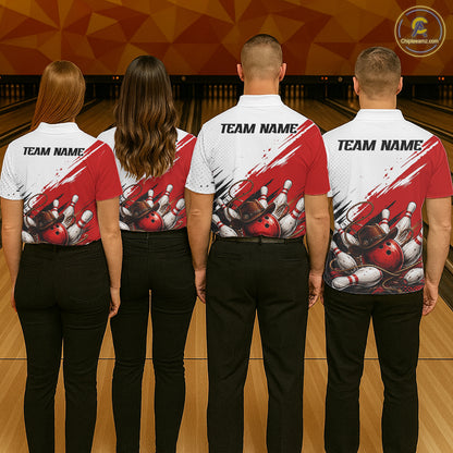 Cowboy Women Bowling Custom Name Polo Shirt, Personalized Team 1/4 Zip Bowling Jersey Gift|Red NHT1323