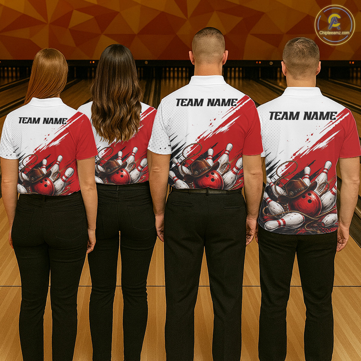 Cowboy Men Bowling Custom Name Polo Shirt, Personalized Team 1/4 Zip Bowling Jersey Gift|Red NHT1323